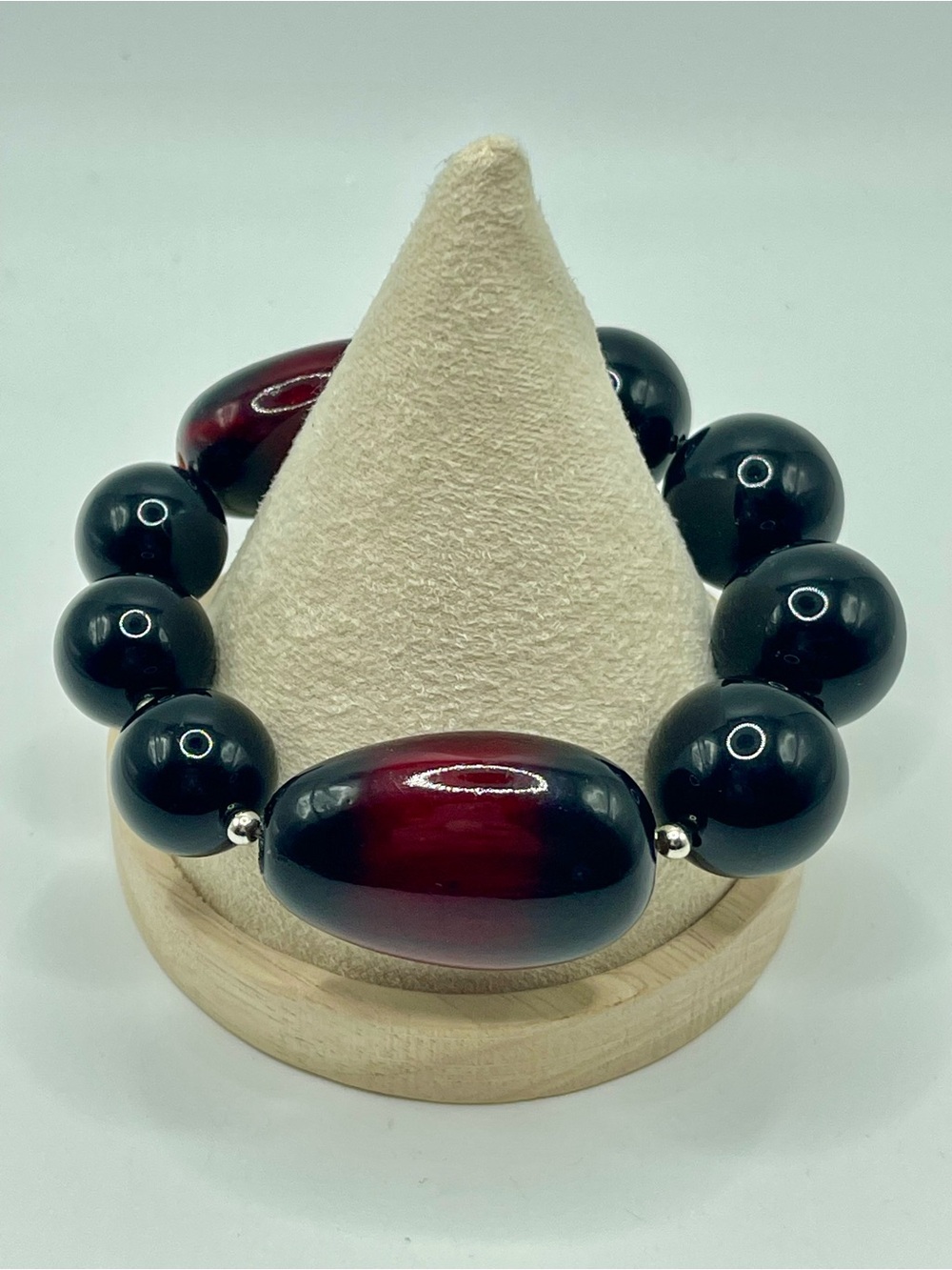 Chico’s Black and Deep Red Beaded Stretch Bracelet